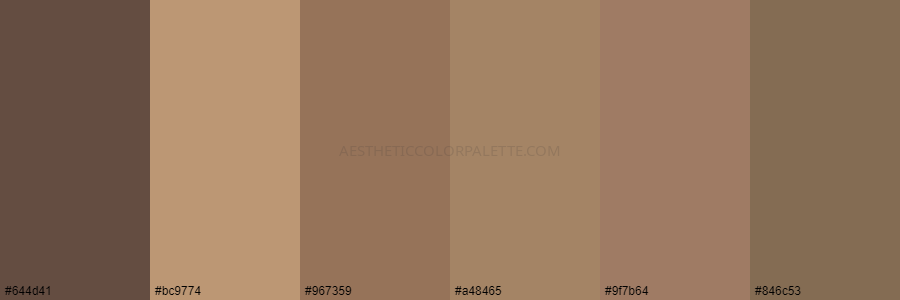 color palette 644d41 bc9774 967359 a48465 9f7b64 846c53