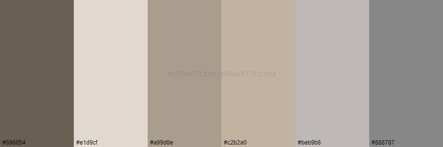 color palette 696054 e1d9cf a99d8e c2b2a0 beb9b6 888787