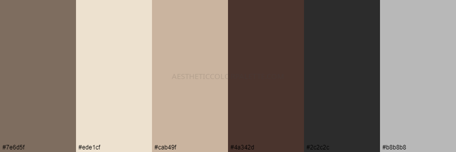 color palette 7e6d5f ede1cf cab49f 4a342d 2c2c2c b8b8b8