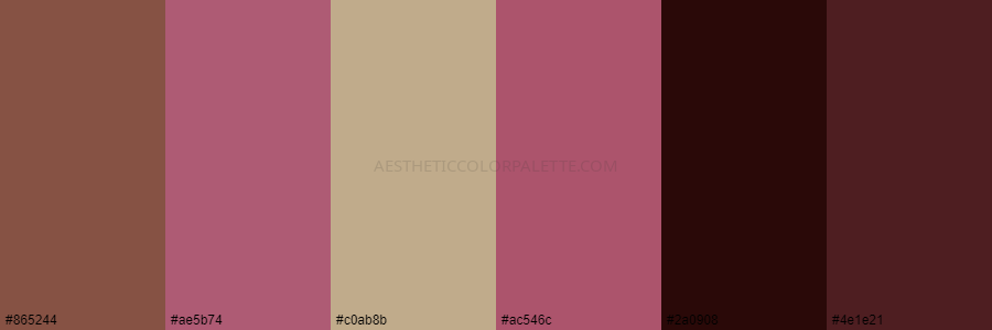 color palette 865244 ae5b74 c0ab8b ac546c 2a0908 4e1e21
