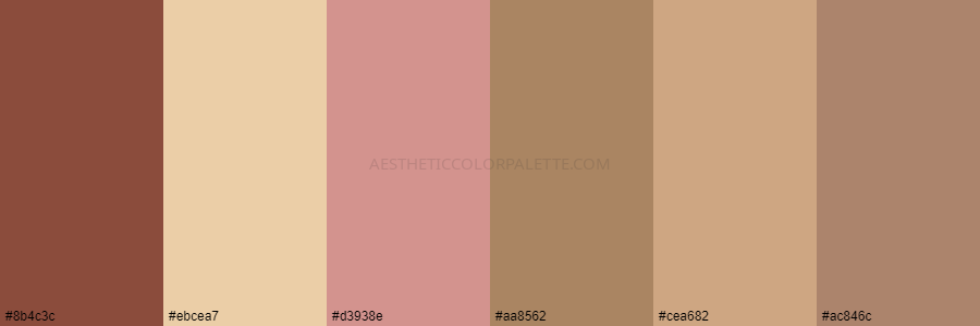 color palette 8b4c3c ebcea7 d3938e aa8562 cea682 ac846c