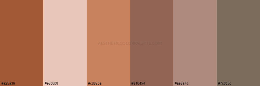 color palette a25a36 e8c6b8 c8825e 916454 ae8a7d 7c6c5c
