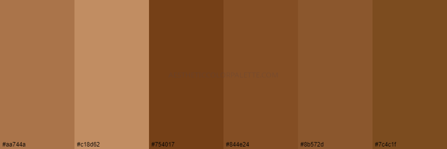 color palette aa744a c18d62 754017 844e24 8b572d 7c4c1f
