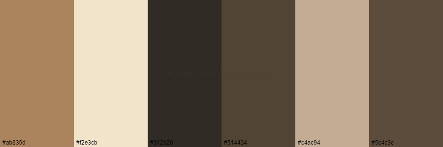 color palette ab835d f2e3cb 312b26 514434 c4ac94 5c4c3c
