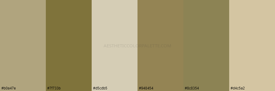 color palette b0a47e 7f733b d5cdb5 948454 8c8354 d4c5a2