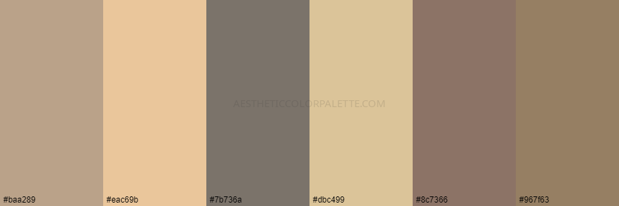 color palette baa289 eac69b 7b736a dbc499 8c7366 967f63