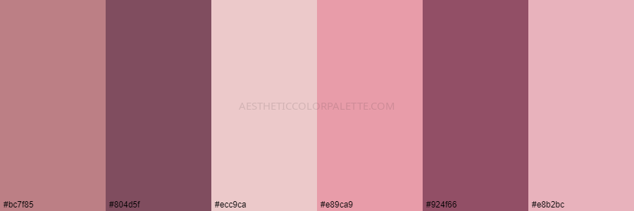 color palette bc7f85 804d5f ecc9ca e89ca9 924f66 e8b2bc