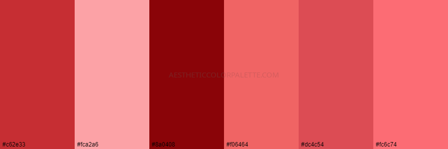 color palette c62e33 fca2a6 8a0408 f06464 dc4c54 fc6c74