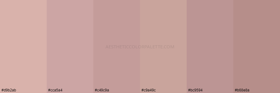 color palette d9b2ab cca5a4 c49c9a c9a49c bc9594 b68e8a