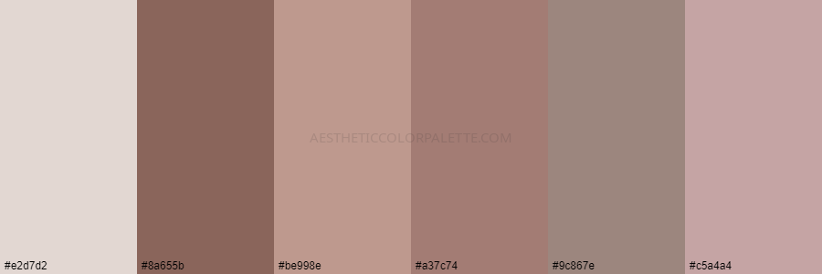 color palette e2d7d2 8a655b be998e a37c74 9c867e c5a4a4