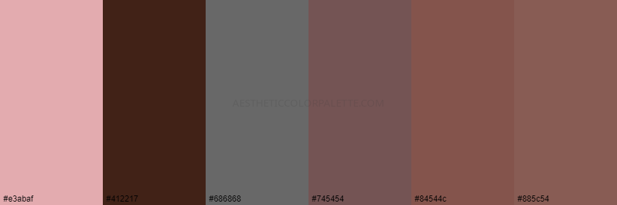 color palette e3abaf 412217 686868 745454 84544c 885c54
