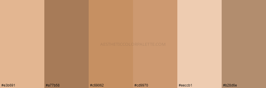 color palette e3b691 a77b58 c69062 cd9970 eeccb1 b28d6e
