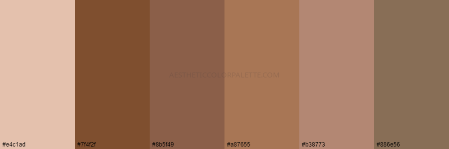 color palette e4c1ad 7f4f2f 8b5f49 a87655 b38773 886e56