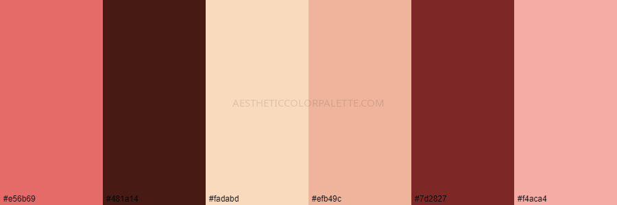 color palette e56b69 481a14 fadabd efb49c 7d2827 f4aca4