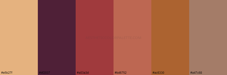 color palette e5b27f 4f2037 a03a3d bd6752 ac6330 a47c68