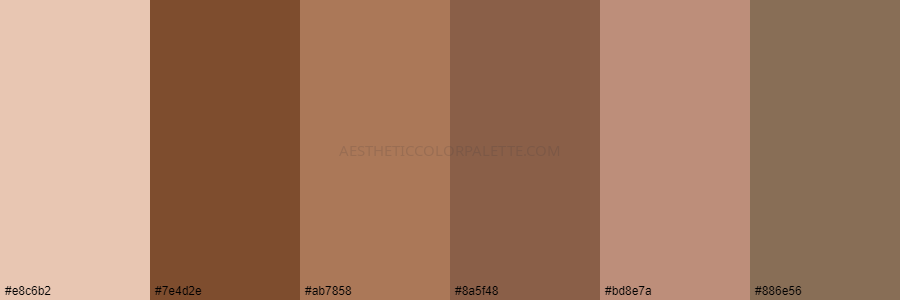 color palette e8c6b2 7e4d2e ab7858 8a5f48 bd8e7a 886e56