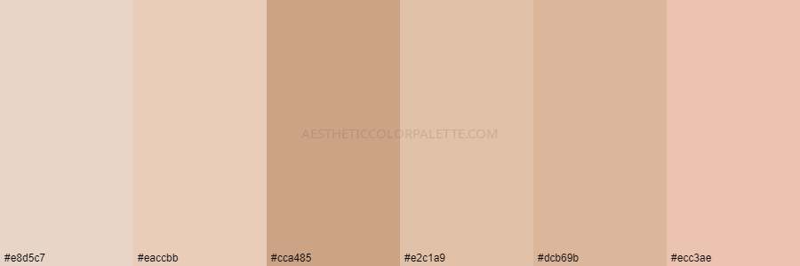 color palette e8d5c7 eaccbb cca485 e2c1a9 dcb69b ecc3ae