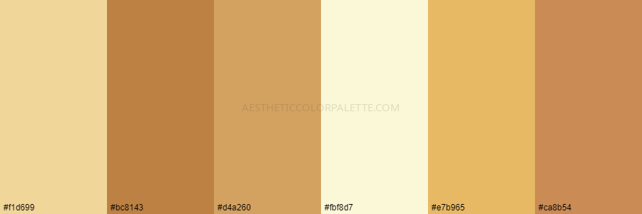 color palette f1d699 bc8143 d4a260 fbf8d7 e7b965 ca8b54