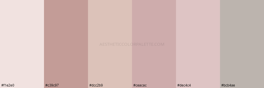 color palette f1e2e0 c39c97 dcc2b9 ceacac dec4c4 bcb4ae