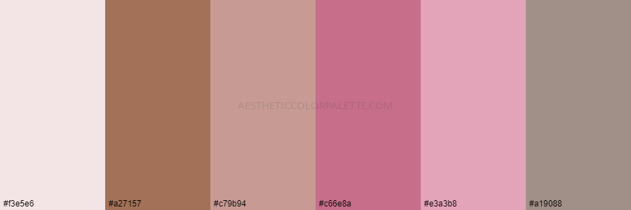 color palette f3e5e6 a27157 c79b94 c66e8a e3a3b8 a19088