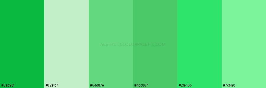 color palette 0ab93f c2efc7 64d87e 4bc867 2fe46b 7cf49c