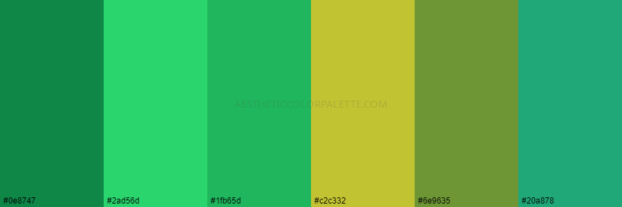 color palette 0e8747 2ad56d 1fb65d c2c332 6e9635 20a878