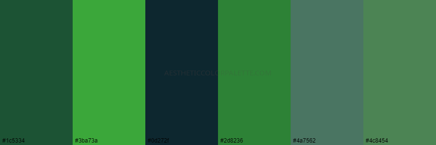 color palette 1c5334 3ba73a 0d272f 2d8236 4a7562 4c8454