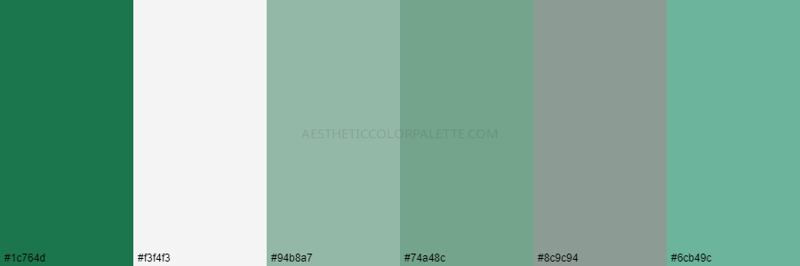 color palette 1c764d f3f4f3 94b8a7 74a48c 8c9c94 6cb49c