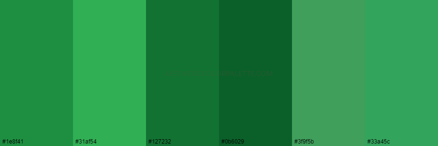 color palette 1e8f41 31af54 127232 0b6029 3f9f5b 33a45c