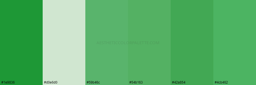 color palette 1e9836 d0e6d0 59b46c 54b163 42a854 4cb462