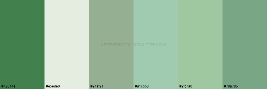 color palette 42814e e5ede0 94af91 a1cbb0 9fc7a0 79a785