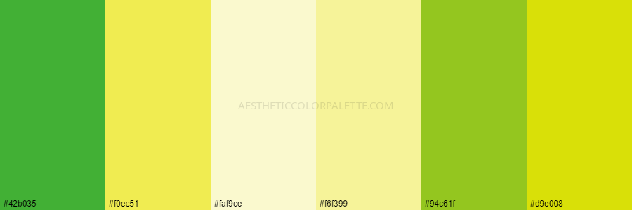 color palette 42b035 f0ec51 faf9ce f6f399 94c61f d9e008