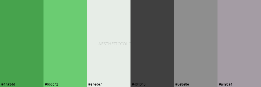 color palette 47a34d 6bcc72 e7ede7 404040 8e8e8e a49ca4