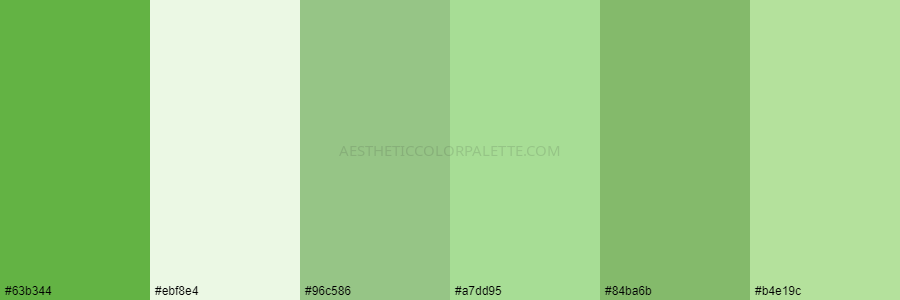 color palette 63b344 ebf8e4 96c586 a7dd95 84ba6b b4e19c