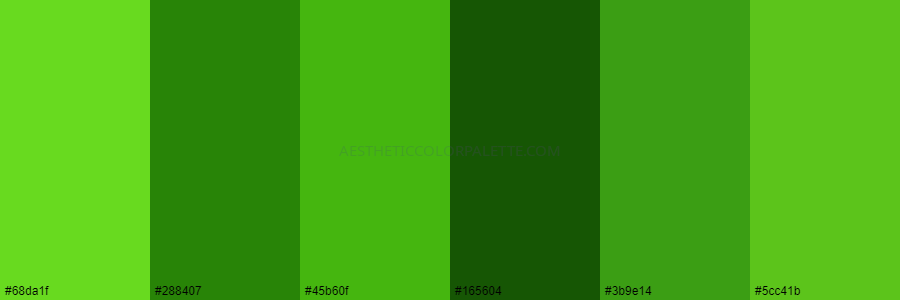 color palette 68da1f 288407 45b60f 165604 3b9e14 5cc41b
