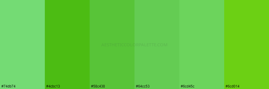color palette 74db74 4cbc13 58c438 64cc53 6cd45c 6cd014