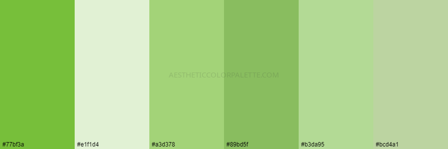 color palette 77bf3a e1f1d4 a3d378 89bd5f b3da95 bcd4a1
