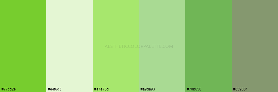 color palette 77cd2e e4f6d3 a7e76d a9da93 70b656 85986f