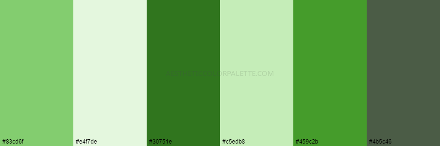 color palette 83cd6f e4f7de 30751e c5edb8 459c2b 4b5c46