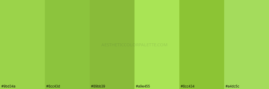 color palette 9bd34a 8cc43d 89bb39 a9e455 8cc434 a4dc5c