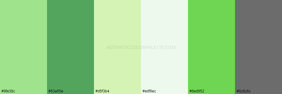 color palette 9fe38c 53a55e d5f3b4 edf9ec 6ed652 6c6c6c