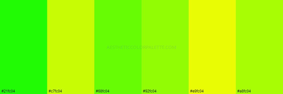 color palette #21fc04 #c7fc04 #68fc04 #92fc04 #e9fc04 #a8fc04