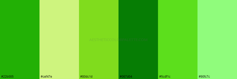 color palette #22b005 #cef47e #80dc1d #067d04 #5cdf1c #90fc7c
