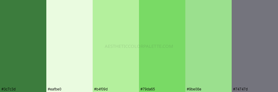 color palette 3c7c3d eafbe0 b4f09d 79da65 9be08e 74747d