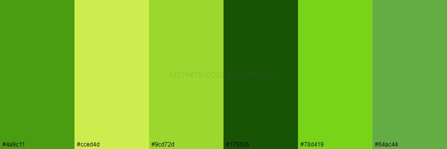 color palette #4a9c11 #cced4d #9cd72d #175505 #78d419 #64ac44