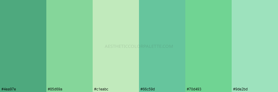 color palette 4ea97e 85d69a c1eabc 66c59d 70d493 9de2bd