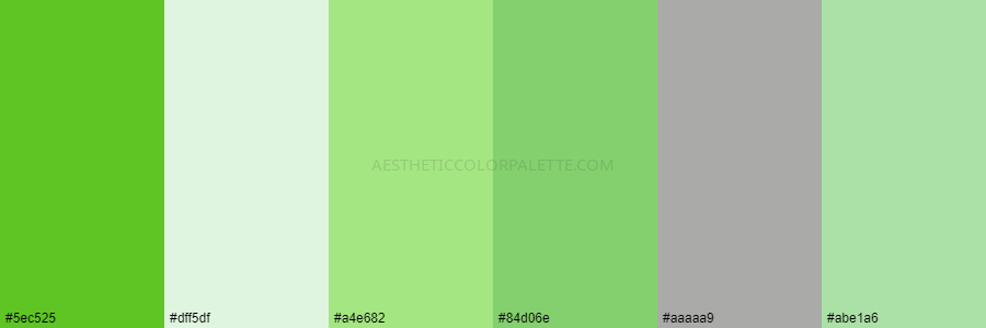 color palette 5ec525 dff5df a4e682 84d06e aaaaa9 abe1a6