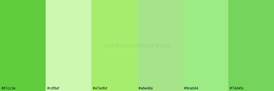 color palette 61cc3e cdf8af a7ed6d a6e48a 9ceb84 74d45c