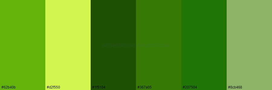 color palette #62b40b #d2f550 #1f5104 #367a05 #207504 #8cb468