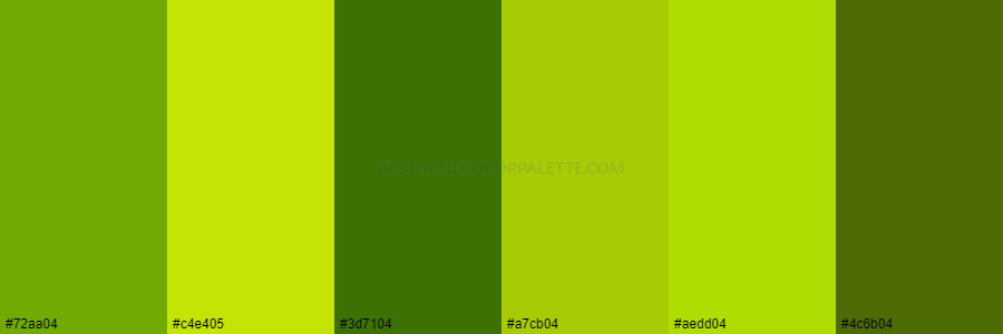 color palette #72aa04 #c4e405 #3d7104 #a7cb04 #aedd04 #4c6b04